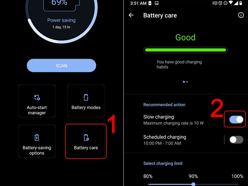Bật chức năng sạc chậm